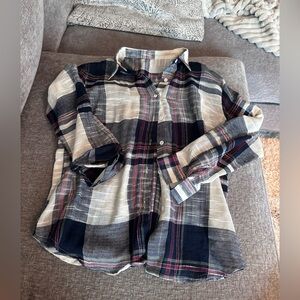 Navy and Cream Plaid Button-Down Shirt